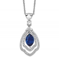 Cheryl M Sterling Silver Rhodium-plated Fancy Brilliant-cut Lab Created Dark Blue Spinel and Brilliant-cut White CZ Necklace, 18" view 1