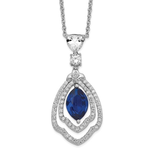 Cheryl M Sterling Silver Rhodium-plated Fancy Brilliant-cut Lab Created Dark Blue Spinel and Brilliant-cut White CZ Necklace, 18"