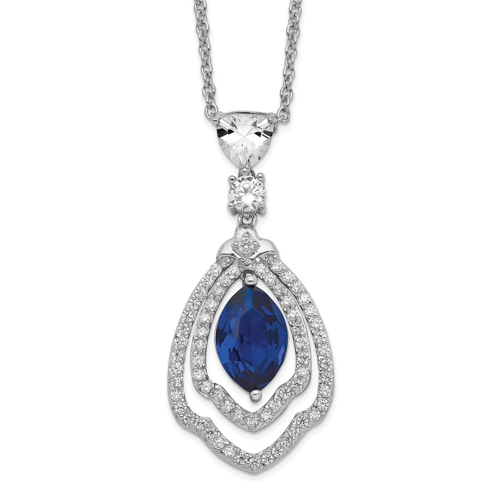Sterling Silver Cheryl M Rh-p Created Dark Blue Spinel CZ Necklace
