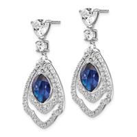 Cheryl M Sterling Silver Rhodium-plated Fancy Brilliant-cut Lab Created Dark Blue Spinel and Brilliant-cut White CZ Post Dangle Earrings view 2