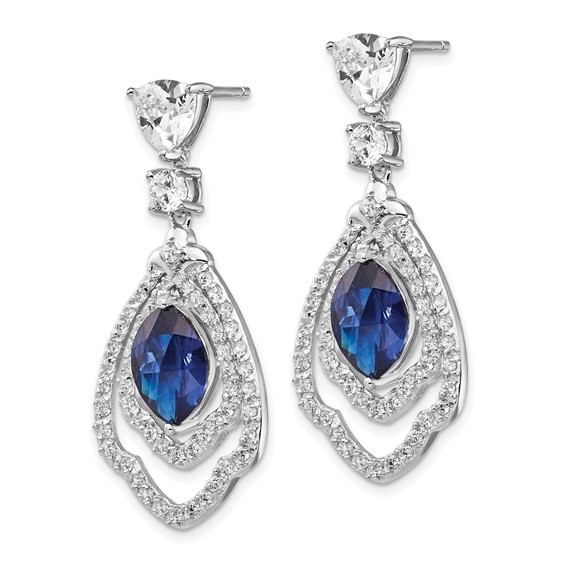 Cheryl M Sterling Silver Rhodium-plated Fancy Brilliant-cut Lab Created Dark Blue Spinel and Brilliant-cut White CZ Post Dangle Earrings