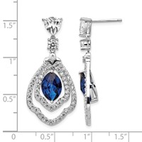 Cheryl M Sterling Silver Rhodium-plated Fancy Brilliant-cut Lab Created Dark Blue Spinel and Brilliant-cut White CZ Post Dangle Earrings view 4