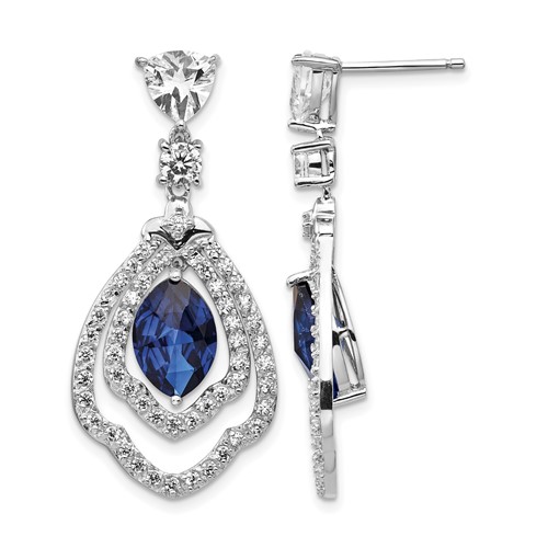Cheryl M Sterling Silver Rhodium-plated Fancy Brilliant-cut Lab Created Dark Blue Spinel and Brilliant-cut White CZ Post Dangle Earrings