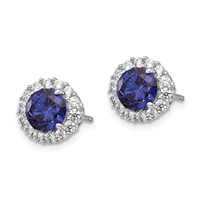 Cheryl M Sterling Silver Rhodium-plated Brilliant-cut Lab Created Dark Blue Spinel and Brilliant-cut White CZ Round Halo Post Earrings view 2