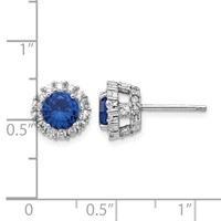 Cheryl M Sterling Silver Rhodium-plated Brilliant-cut Lab Created Dark Blue Spinel and Brilliant-cut White CZ Round Halo Post Earrings view 4