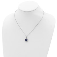 Cheryl M Sterling Silver Rhodium-plated 100 Facet Lab Created Dark Blue Spinel and Brilliant-cut White CZ Heart Halo Necklace, 18" view 2