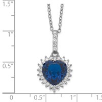 Cheryl M Sterling Silver Rhodium-plated 100 Facet Lab Created Dark Blue Spinel and Brilliant-cut White CZ Heart Halo Necklace, 18" view 3
