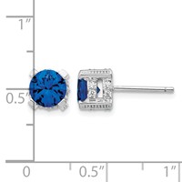 Cheryl M Sterling Silver Rhodium-plated Brilliant-cut Lab Created Dark Blue Spinel and Brilliant-cut White CZ Stud Post Earrings view 4
