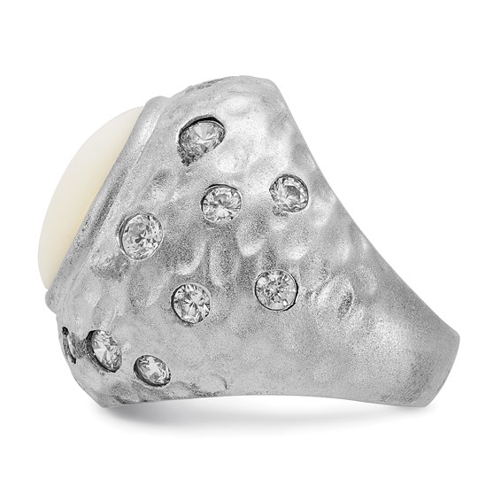 Cheryl M Sterling Silver Satin Simulated White Agate & CZ Ring