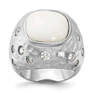 Cheryl M Sterling Silver Satin Simulated White Agate & CZ Ring