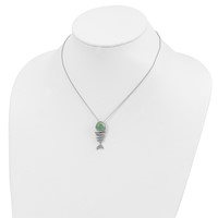 Cheryl M Sterling Silver Rhodium-plated Enameled Brilliant-cut CZ Fish Necklace, 18" view 3