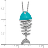 Cheryl M Sterling Silver Rhodium-plated Enameled Brilliant-cut CZ Fish Necklace, 18" view 2