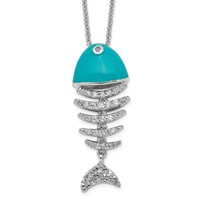 Cheryl M Sterling Silver Rhodium-plated Enameled Brilliant-cut CZ Fish Necklace, 18" view 1