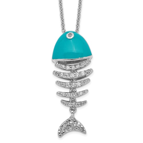 Cheryl M Sterling Silver Rhodium-plated Enameled Brilliant-cut CZ Fish Necklace, 18"