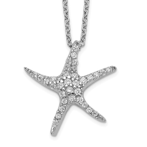 Cheryl M Sterling Silver Rhodium-plated Brilliant-cut CZ Starfish Necklace, 18"