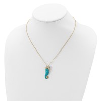 Cheryl M Sterling Silver Gold-plated Enameled Brilliant-cut Black and White CZ Seahorse Necklace, 18" view 3