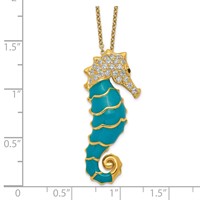 Cheryl M Sterling Silver Gold-plated Enameled Brilliant-cut Black and White CZ Seahorse Necklace, 18" view 2