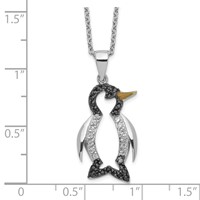 Cheryl M Sterling Silver Rhodium-plated Necklace with Black Rhodium Accent Enameled Brilliant-cut Black and White CZ Penguin, 18" view 2