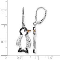 Cheryl M Sterling Silver Rhodium-plated Earrings with Black Rhodium Accent Enameled Brilliant-cut Black and White CZ Penguin Leverback Dangle view 4
