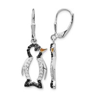 Cheryl M Sterling Silver Rhodium-plated Earrings with Black Rhodium Accent Enameled Brilliant-cut Black and White CZ Penguin Leverback Dangle view 1