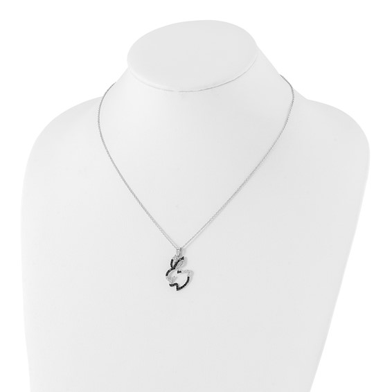 Cheryl M Sterling Silver Rhodium-plated with Black Rhodium Accent Brilliant-cut Black and White CZ Bunny Rabbit 18 Inch Necklace
