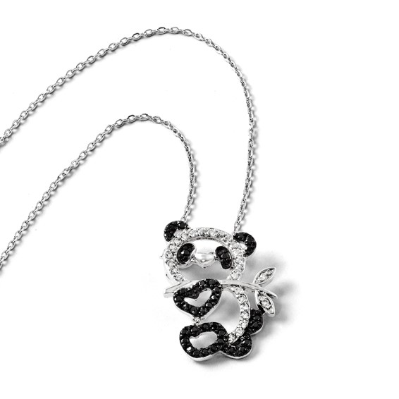Cheryl M Sterling Silver Rhodium-plated with Black Rhodium Accent Brilliant-cut Black and White CZ Panda 18 Inch Necklace