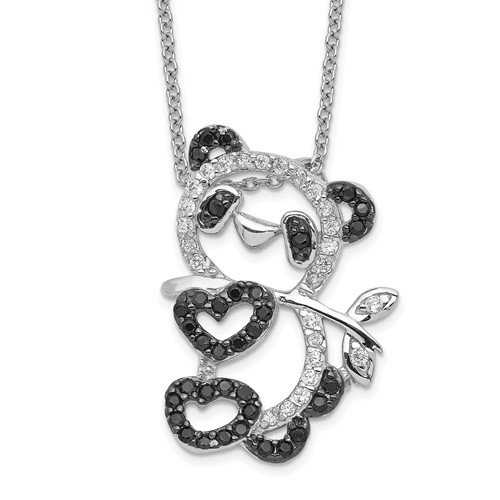 Cheryl M Sterling Silver Rhodium-plated Necklace with Black Rhodium Accent Brilliant-cut Black and White CZ Panda, 18"