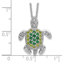 Cheryl M Sterling Silver Rhodium-plated Brilliant-cut Green Glass and Brilliant-cut White CZ Turtle Necklace, 18" view 2