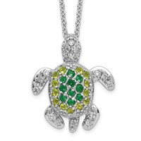 Cheryl M Sterling Silver Rhodium-plated Brilliant-cut Green Glass and Brilliant-cut White CZ Turtle Necklace, 18" view 1