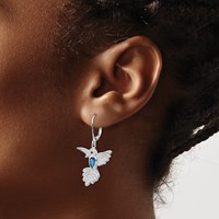 Cheryl M Sterling Silver Rhodium-plated Brilliant-cut Lab Created Dark Blue Spinel and Brilliant-cut White CZ Hummingbird Leverback Dangle Earrings view 3