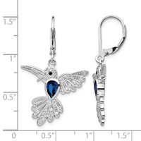 Cheryl M Sterling Silver Rhodium-plated Brilliant-cut Lab Created Dark Blue Spinel and Brilliant-cut White CZ Hummingbird Leverback Dangle Earrings view 4