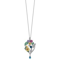 Cheryl M Sterling Silver Rhodium-plated Enameled Multicolor Brilliant-cut Glass and CZ Floral Hummingbird Necklace, 18" view 2