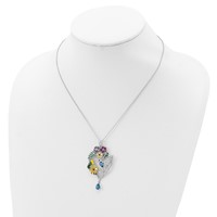 Cheryl M Sterling Silver Rhodium-plated Enameled Multicolor Brilliant-cut Glass and CZ Floral Hummingbird Necklace, 18" view 4