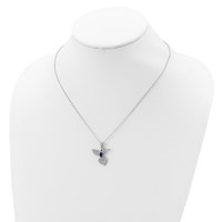 Cheryl M Sterling Silver Rhodium-plated Brilliant-cut Lab Created Dark Blue Spinel and Brilliant-cut White CZ Hummingbird Necklace, 18" view 3
