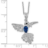 Cheryl M Sterling Silver Rhodium-plated Brilliant-cut Lab Created Dark Blue Spinel and Brilliant-cut White CZ Hummingbird Necklace, 18" view 2