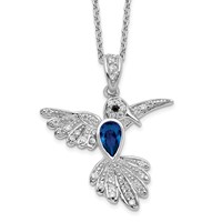 Cheryl M Sterling Silver Rhodium-plated Brilliant-cut Lab Created Dark Blue Spinel and Brilliant-cut White CZ Hummingbird Necklace, 18" view 1