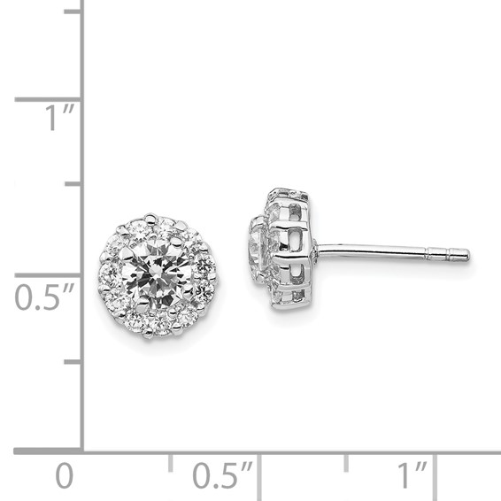 Cheryl M Sterling Silver Rhodium-plated Round Brilliant-cut CZ Halo Post Earrings