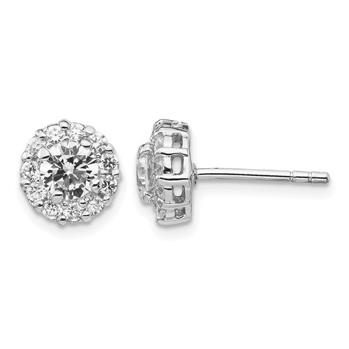 Cheryl M Sterling Silver Rhodium-plated Round Brilliant-cut CZ Halo Post Earrings