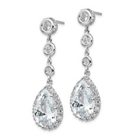 Cheryl M Sterling Silver Rhodium-plated Brilliant-cut CZ Bezel & Teardrop Halo Post Dangle Earrings view 2