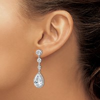 Cheryl M Sterling Silver Rhodium-plated Brilliant-cut CZ Bezel & Teardrop Halo Post Dangle Earrings view 3