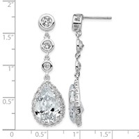Cheryl M Sterling Silver Rhodium-plated Brilliant-cut CZ Bezel & Teardrop Halo Post Dangle Earrings view 4