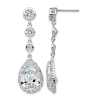 Cheryl M Sterling Silver Rhodium-plated Brilliant-cut CZ Bezel & Teardrop Halo Post Dangle Earrings view 1