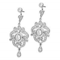 Cheryl M Sterling Silver Rhodium-plated Brilliant-cut Bezel CZ Fancy Chandelier Post Dangle Earrings view 2