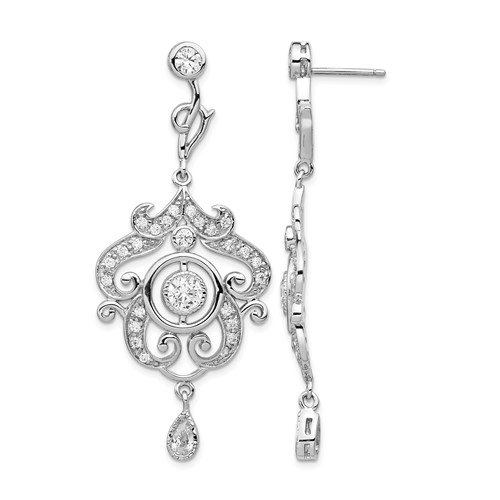 Cheryl M Sterling Silver Rhodium-plated Brilliant-cut Bezel CZ Fancy Chandelier Post Dangle Earrings