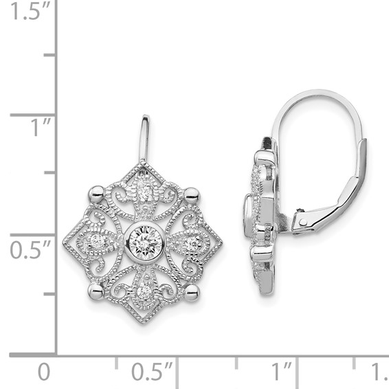 Cheryl M Sterling Silver Rhodium-plated Fancy Brilliant-cut CZ Leverback Earrings