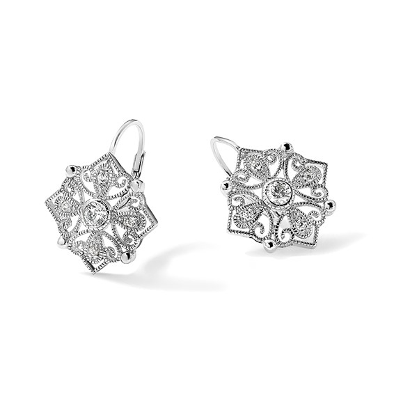 Cheryl M Sterling Silver Rhodium-plated Fancy Brilliant-cut CZ Leverback Earrings