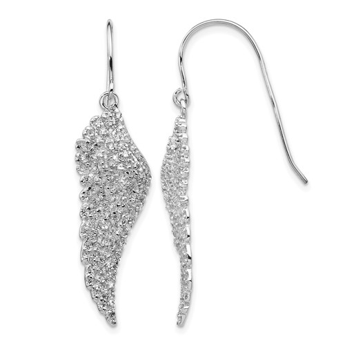 Cheryl M Sterling Silver Rhodium-plated Brilliant-cut CZ Angel Wing Shepherd Hook Dangle Earrings