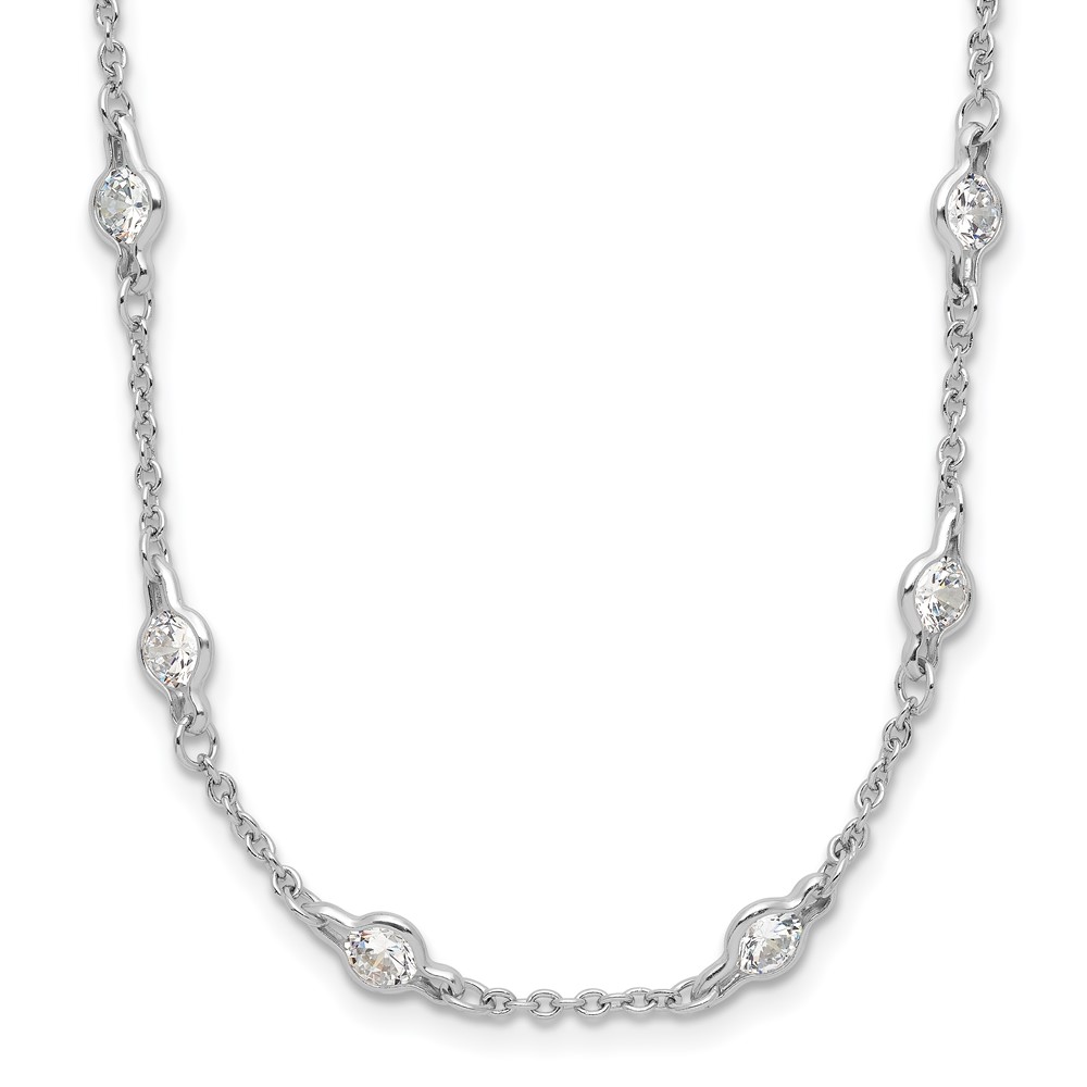 Sterling Silver Cheryl M Rhodium-plated CZ Station 36in Necklace