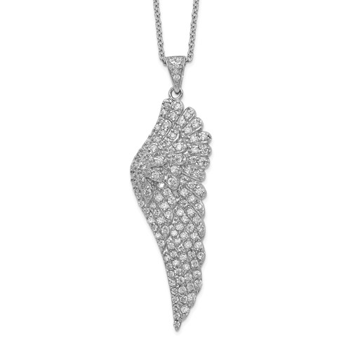 Cheryl M Sterling Silver Rhodium-plated Brilliant-cut CZ Angel Wing Necklace, 18"
