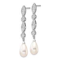 Cheryl M Sterling Silver Rhodium-plated Teardrop Freshwater Cultured Pearl and Brilliant-cut CZ Post Dangle Earrings view 2